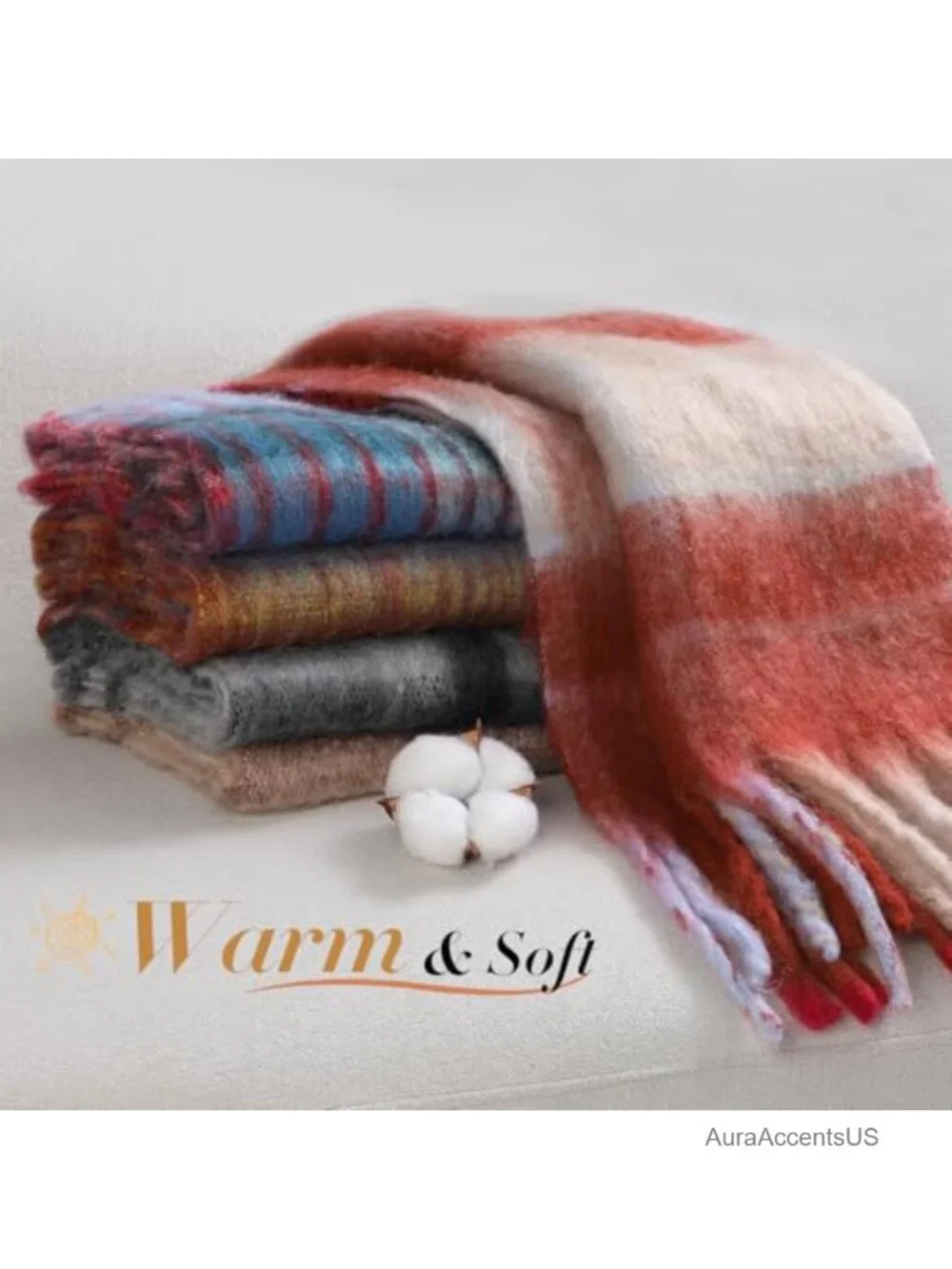 Women's Plaid Knit Winter Scarf Oversized Shawl Wrap Tassel